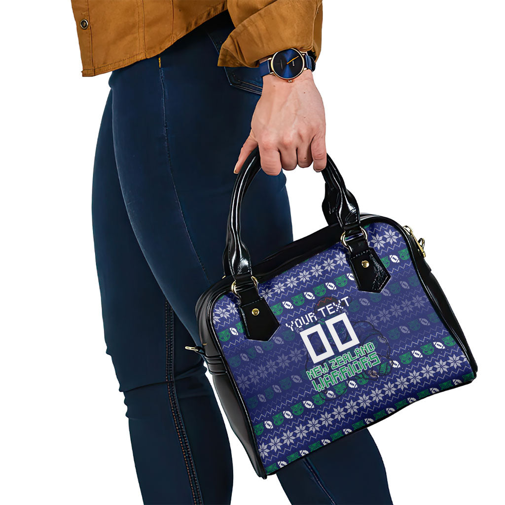 Personalized New Zealand Warriors Christmas Shoulder Handbag Maori Rugby Fans - Pixelated Ugly Xmas Pattern Mascot Santa