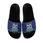 Personalized New Zealand Warriors Christmas Slide Sandals Maori Rugby Fans - Pixelated Ugly Xmas Pattern Mascot Santa