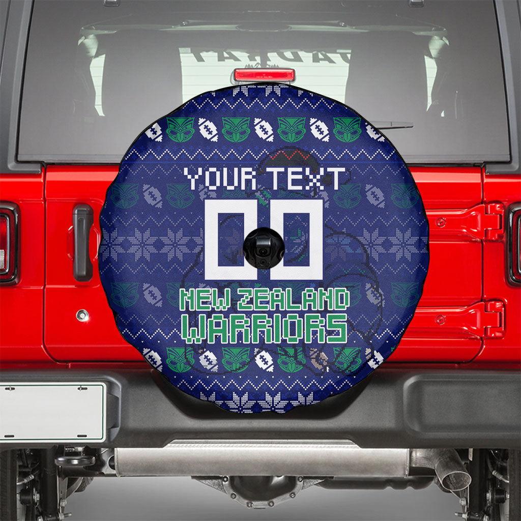 Personalized New Zealand Warriors Christmas Spare Tire Cover Maori Rugby Fans - Pixelated Ugly Xmas Pattern Mascot Santa