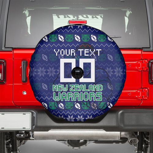 Personalized New Zealand Warriors Christmas Spare Tire Cover Maori Rugby Fans - Pixelated Ugly Xmas Pattern Mascot Santa