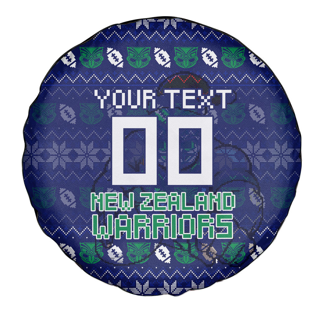 Personalized New Zealand Warriors Christmas Spare Tire Cover Maori Rugby Fans - Pixelated Ugly Xmas Pattern Mascot Santa