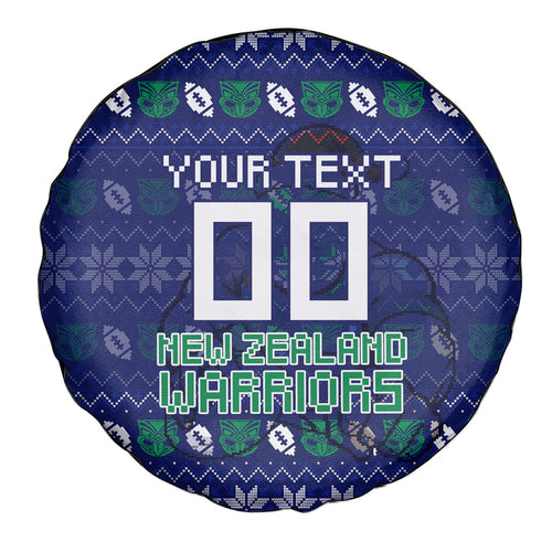 Personalized New Zealand Warriors Christmas Spare Tire Cover Maori Rugby Fans - Pixelated Ugly Xmas Pattern Mascot Santa