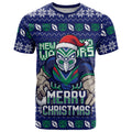 Personalized New Zealand Warriors Christmas T Shirt Maori Rugby Fans - Pixelated Ugly Xmas Pattern Mascot Santa