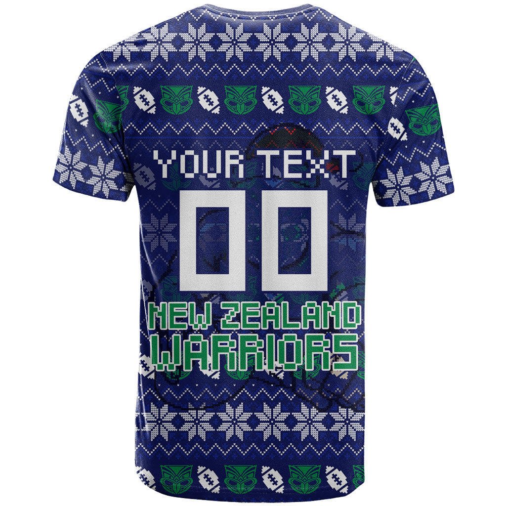 Personalized New Zealand Warriors Christmas T Shirt Maori Rugby Fans - Pixelated Ugly Xmas Pattern Mascot Santa