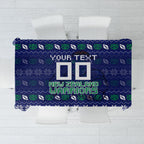 Personalized New Zealand Warriors Christmas Tablecloth Maori Rugby Fans - Pixelated Ugly Xmas Pattern Mascot Santa