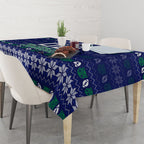 Personalized New Zealand Warriors Christmas Tablecloth Maori Rugby Fans - Pixelated Ugly Xmas Pattern Mascot Santa
