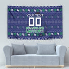 Personalized New Zealand Warriors Christmas Tapestry Maori Rugby Fans - Pixelated Ugly Xmas Pattern Mascot Santa