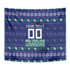 Personalized New Zealand Warriors Christmas Tapestry Maori Rugby Fans - Pixelated Ugly Xmas Pattern Mascot Santa