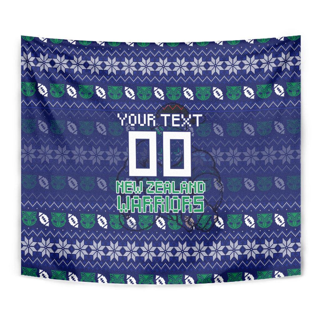 Personalized New Zealand Warriors Christmas Tapestry Maori Rugby Fans - Pixelated Ugly Xmas Pattern Mascot Santa