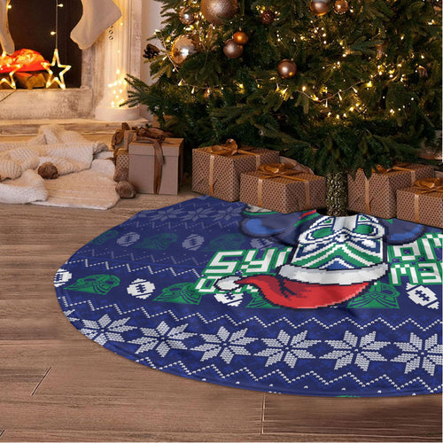 New Zealand Warriors Christmas Tree Skirt Maori Rugby Fans - Pixelated Ugly Xmas Pattern Mascot Santa