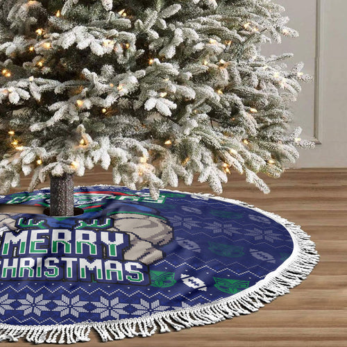 New Zealand Warriors Christmas Tree Skirt Maori Rugby Fans - Pixelated Ugly Xmas Pattern Mascot Santa