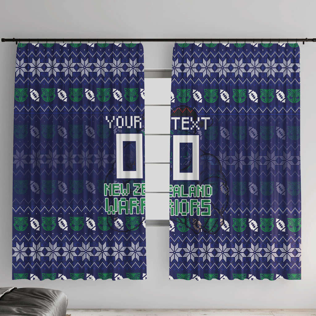Personalized New Zealand Warriors Christmas Window Curtain Maori Rugby Fans - Pixelated Ugly Xmas Pattern Mascot Santa