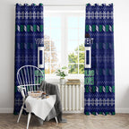 Personalized New Zealand Warriors Christmas Window Curtain Maori Rugby Fans - Pixelated Ugly Xmas Pattern Mascot Santa
