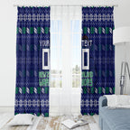 Personalized New Zealand Warriors Christmas Window Curtain Maori Rugby Fans - Pixelated Ugly Xmas Pattern Mascot Santa