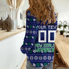Personalized New Zealand Warriors Christmas Women Casual Shirt Maori Rugby Fans - Pixelated Ugly Xmas Pattern Mascot Santa