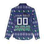 Personalized New Zealand Warriors Christmas Women Casual Shirt Maori Rugby Fans - Pixelated Ugly Xmas Pattern Mascot Santa