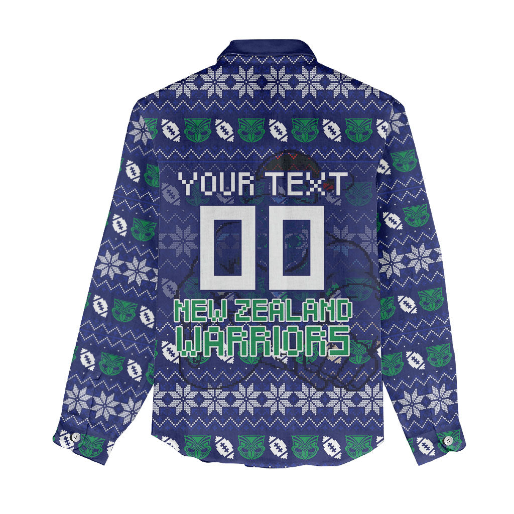 Personalized New Zealand Warriors Christmas Women Casual Shirt Maori Rugby Fans - Pixelated Ugly Xmas Pattern Mascot Santa