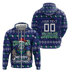 Personalized New Zealand Warriors Christmas Zip Hoodie Maori Rugby Fans - Pixelated Ugly Xmas Pattern Mascot Santa