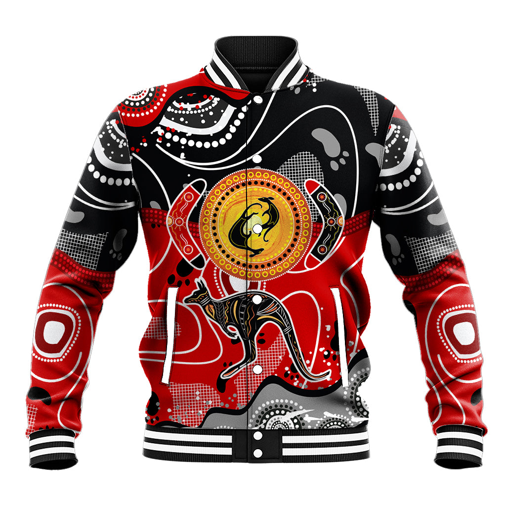 Aboriginal Flag Style Dot Art And Abstract Kangaroo Baseball Jacket