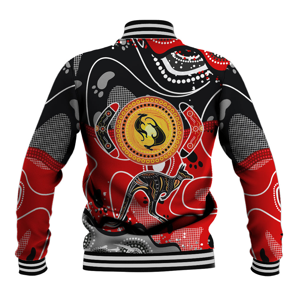 Aboriginal Flag Style Dot Art And Abstract Kangaroo Baseball Jacket