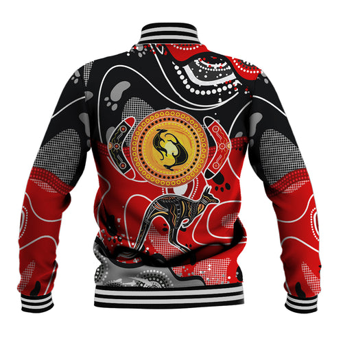 Aboriginal Flag Style Dot Art And Abstract Kangaroo Baseball Jacket
