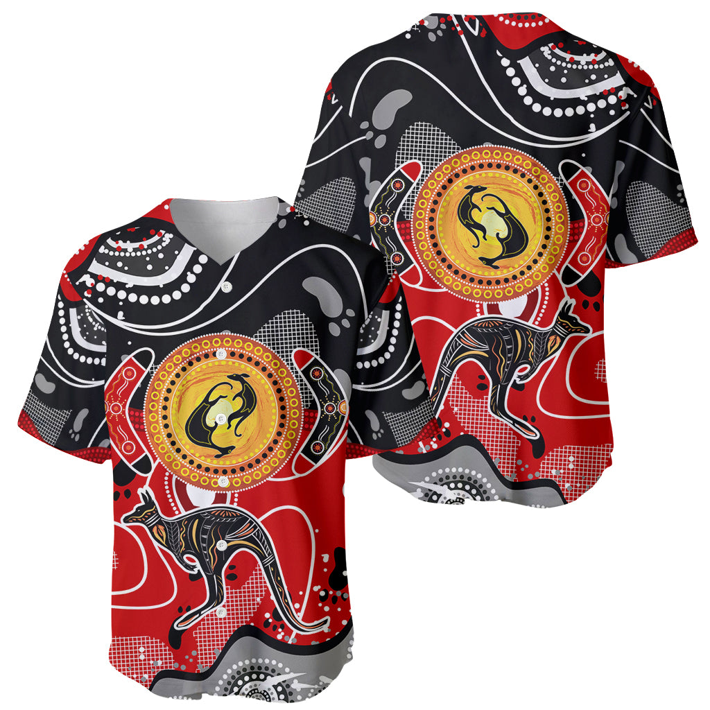 Aboriginal Flag Style Dot Art And Abstract Kangaroo Baseball Jersey