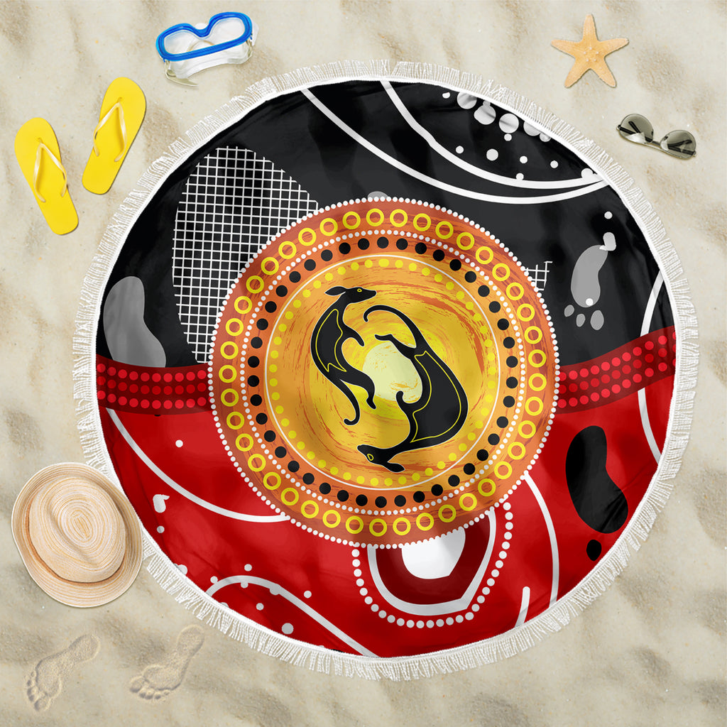 Aboriginal Flag Style Dot Art And Abstract Kangaroo Beach Blanket