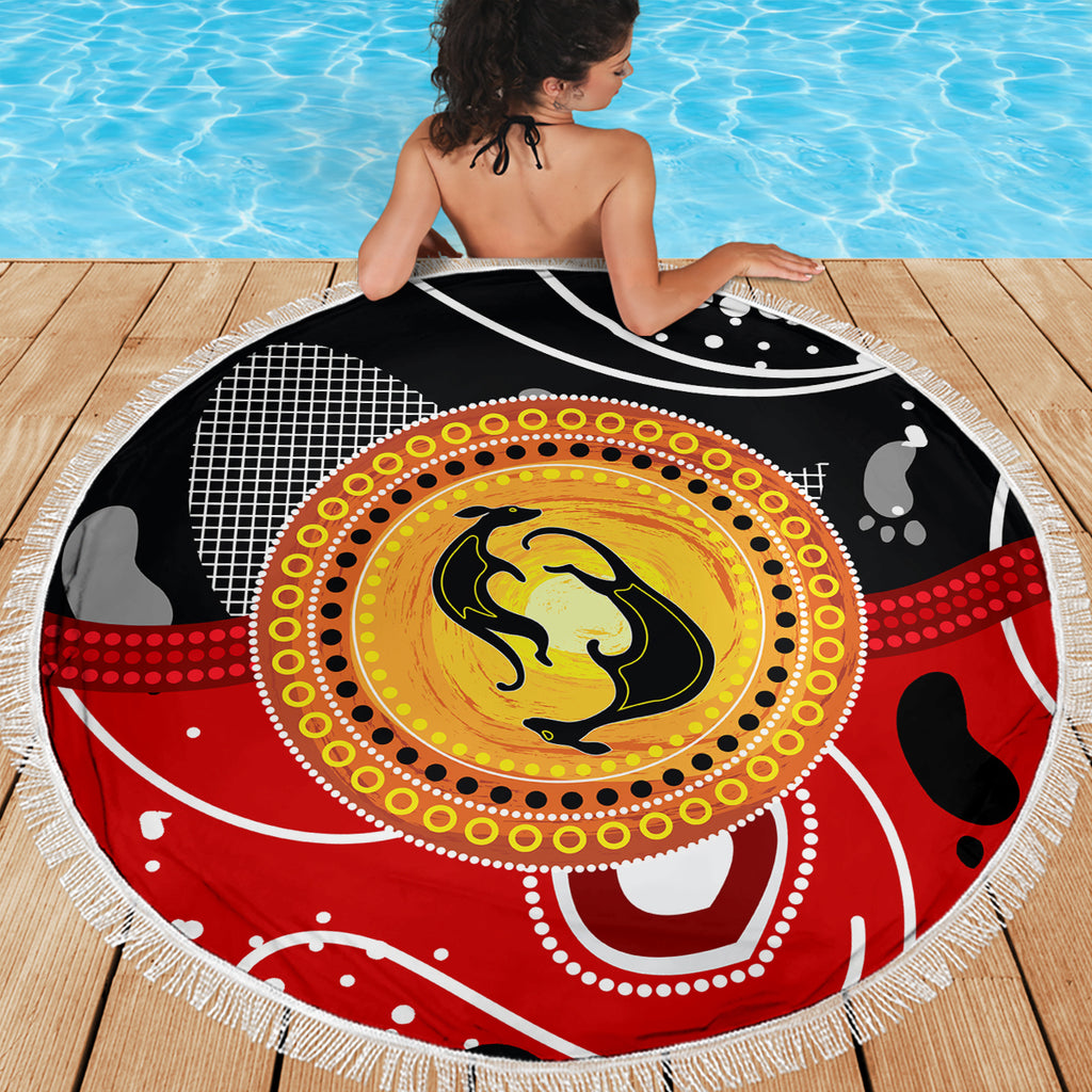 Aboriginal Flag Style Dot Art And Abstract Kangaroo Beach Blanket