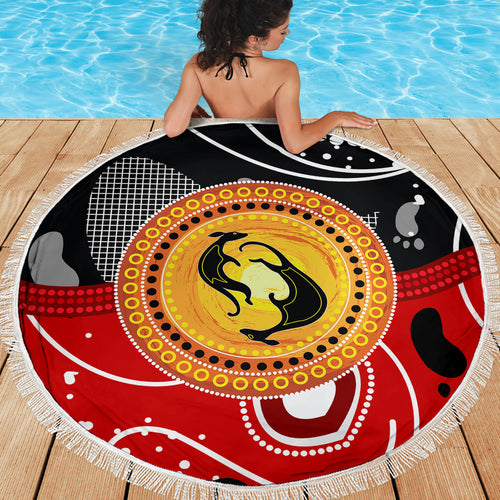 Aboriginal Flag Style Dot Art And Abstract Kangaroo Beach Blanket