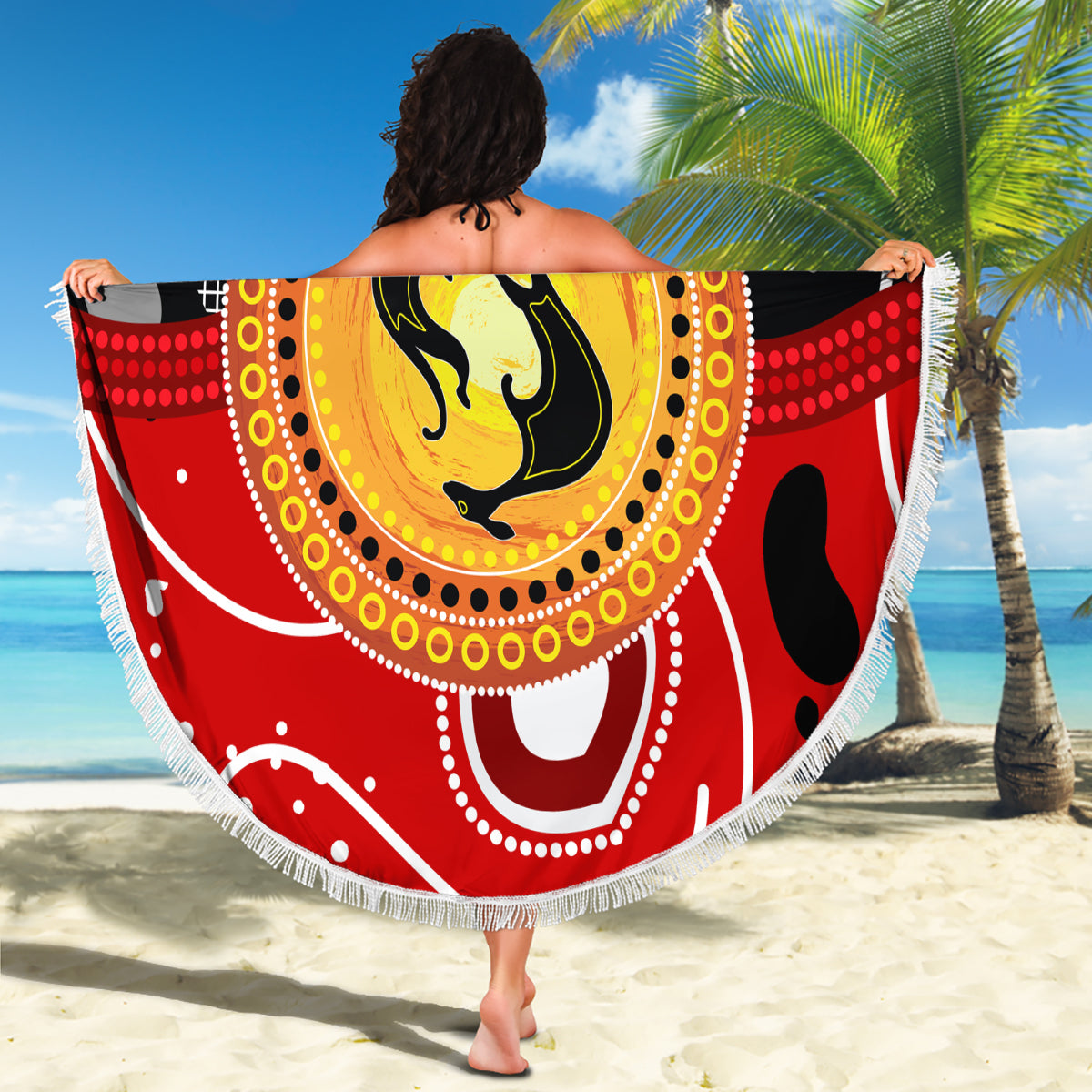 Aboriginal Flag Style Dot Art And Abstract Kangaroo Beach Blanket