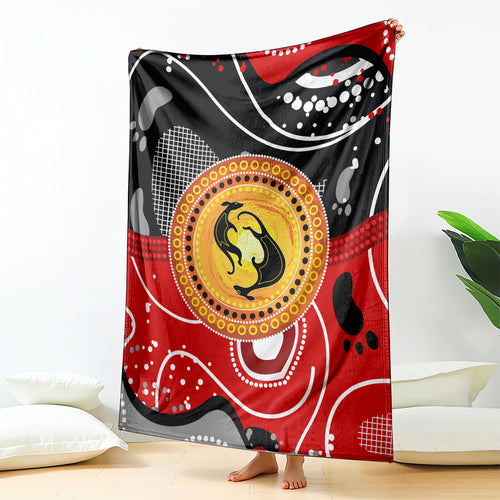 Aboriginal Flag Style Dot Art And Abstract Kangaroo Blanket