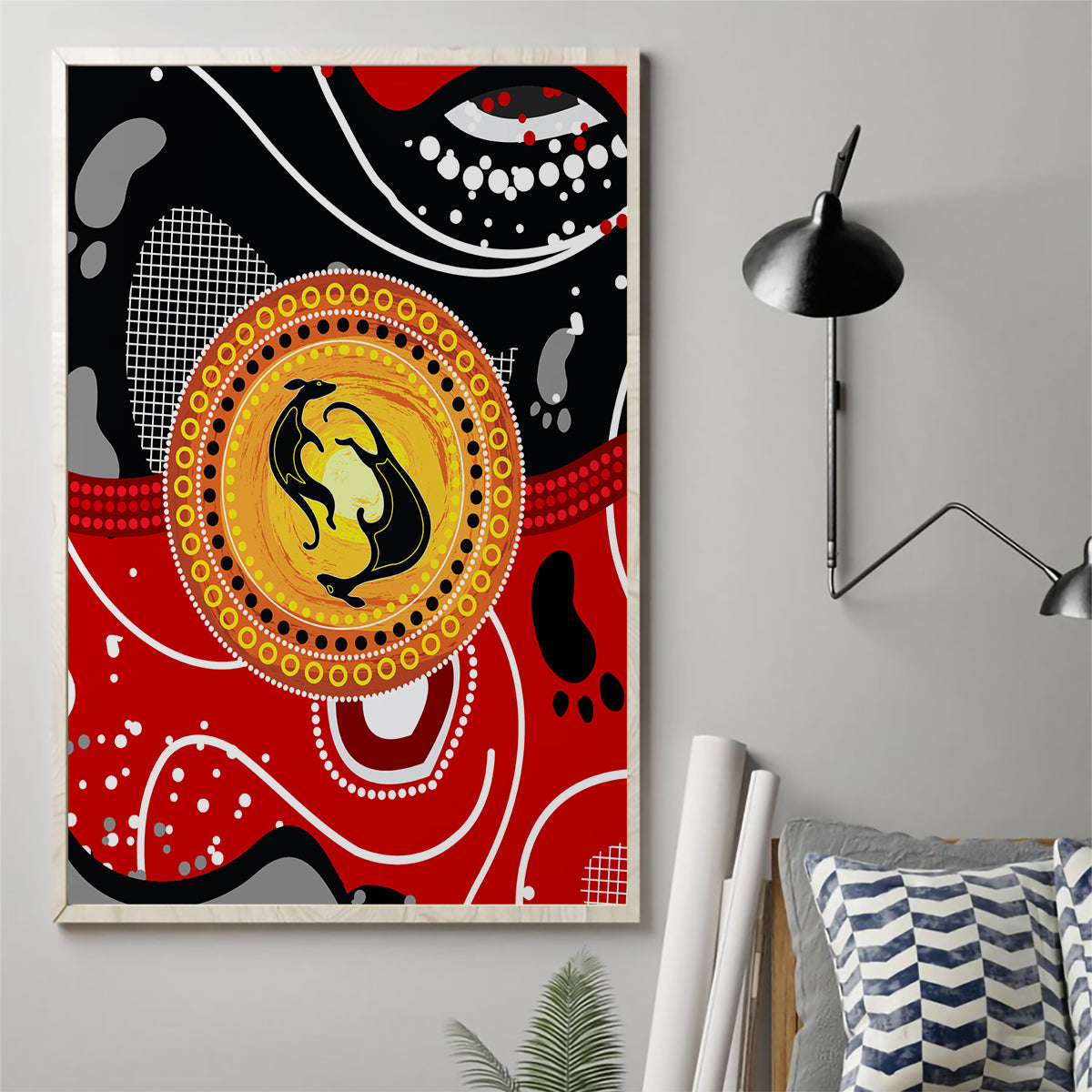 Aboriginal Flag Style Dot Art And Abstract Kangaroo Canvas Wall Art