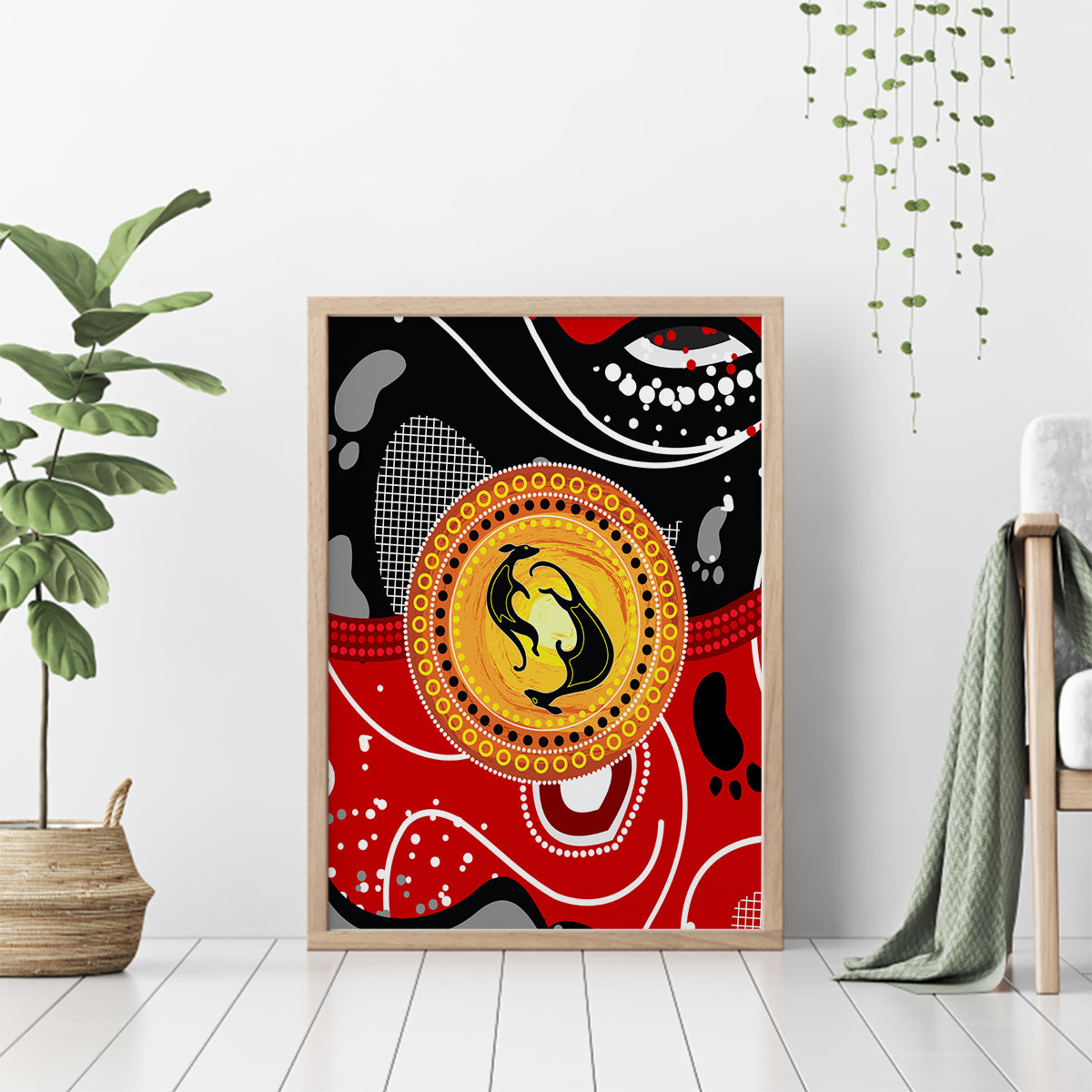 Aboriginal Flag Style Dot Art And Abstract Kangaroo Canvas Wall Art