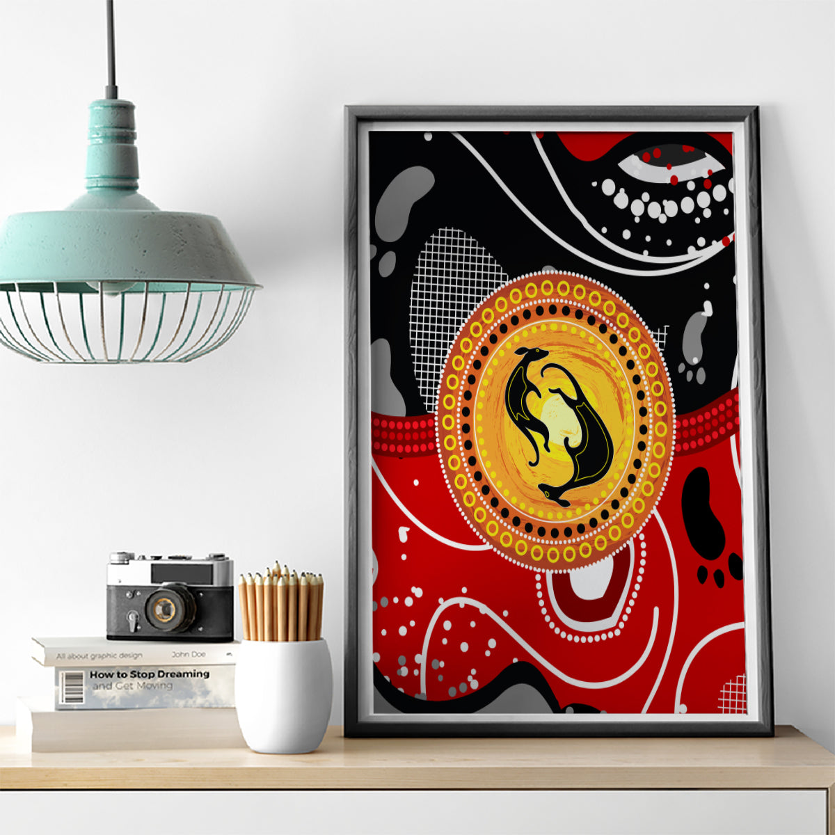 Aboriginal Flag Style Dot Art And Abstract Kangaroo Canvas Wall Art