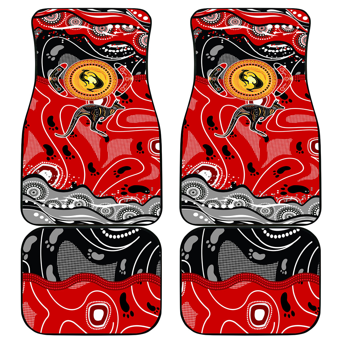 Aboriginal Flag Style Dot Art And Abstract Kangaroo Car Mats