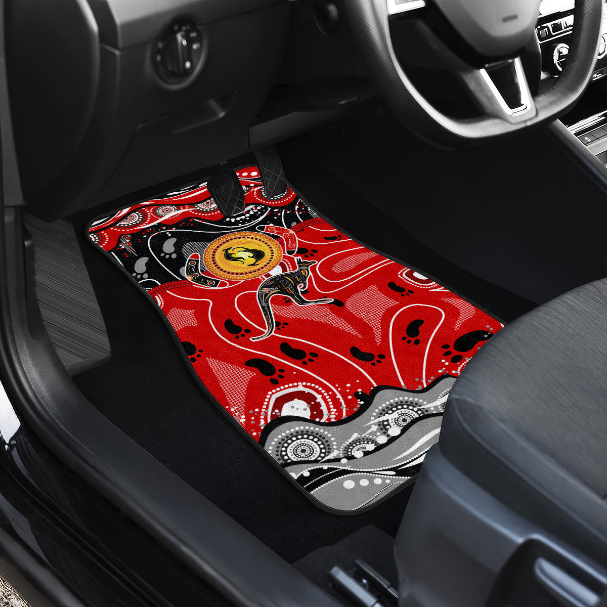 Aboriginal Flag Style Dot Art And Abstract Kangaroo Car Mats