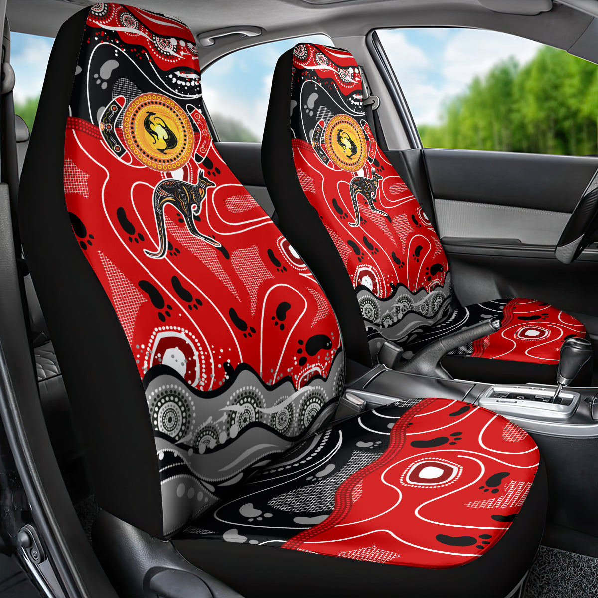 Aboriginal Flag Style Dot Art And Abstract Kangaroo Car Seat Cover