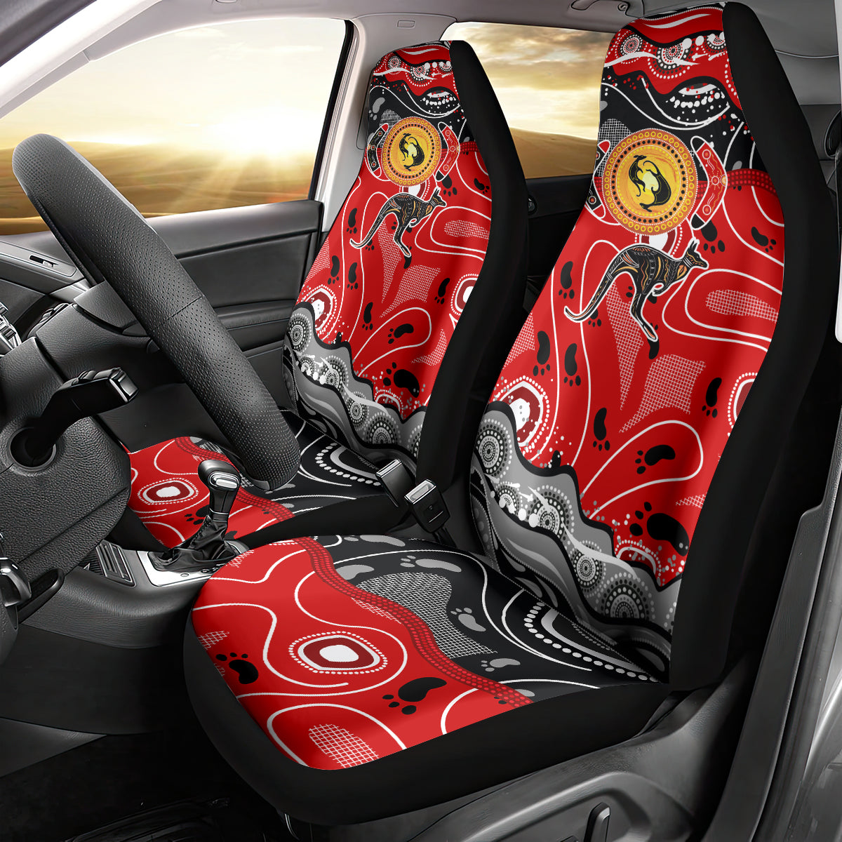 Aboriginal Flag Style Dot Art And Abstract Kangaroo Car Seat Cover