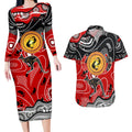 Aboriginal Flag Style Dot Art And Abstract Kangaroo Couples Matching Long Sleeve Bodycon Dress and Hawaiian Shirt