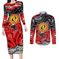Aboriginal Flag Style Dot Art And Abstract Kangaroo Couples Matching Long Sleeve Bodycon Dress and Long Sleeve Button Shirt