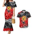 Aboriginal Flag Style Dot Art And Abstract Kangaroo Couples Matching Mermaid Dress and Hawaiian Shirt