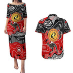 Aboriginal Flag Style Dot Art And Abstract Kangaroo Couples Matching Puletasi and Hawaiian Shirt