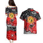 Aboriginal Flag Style Dot Art And Abstract Kangaroo Couples Matching Puletasi and Hawaiian Shirt