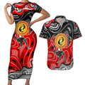Aboriginal Flag Style Dot Art And Abstract Kangaroo Couples Matching Short Sleeve Bodycon Dress and Hawaiian Shirt