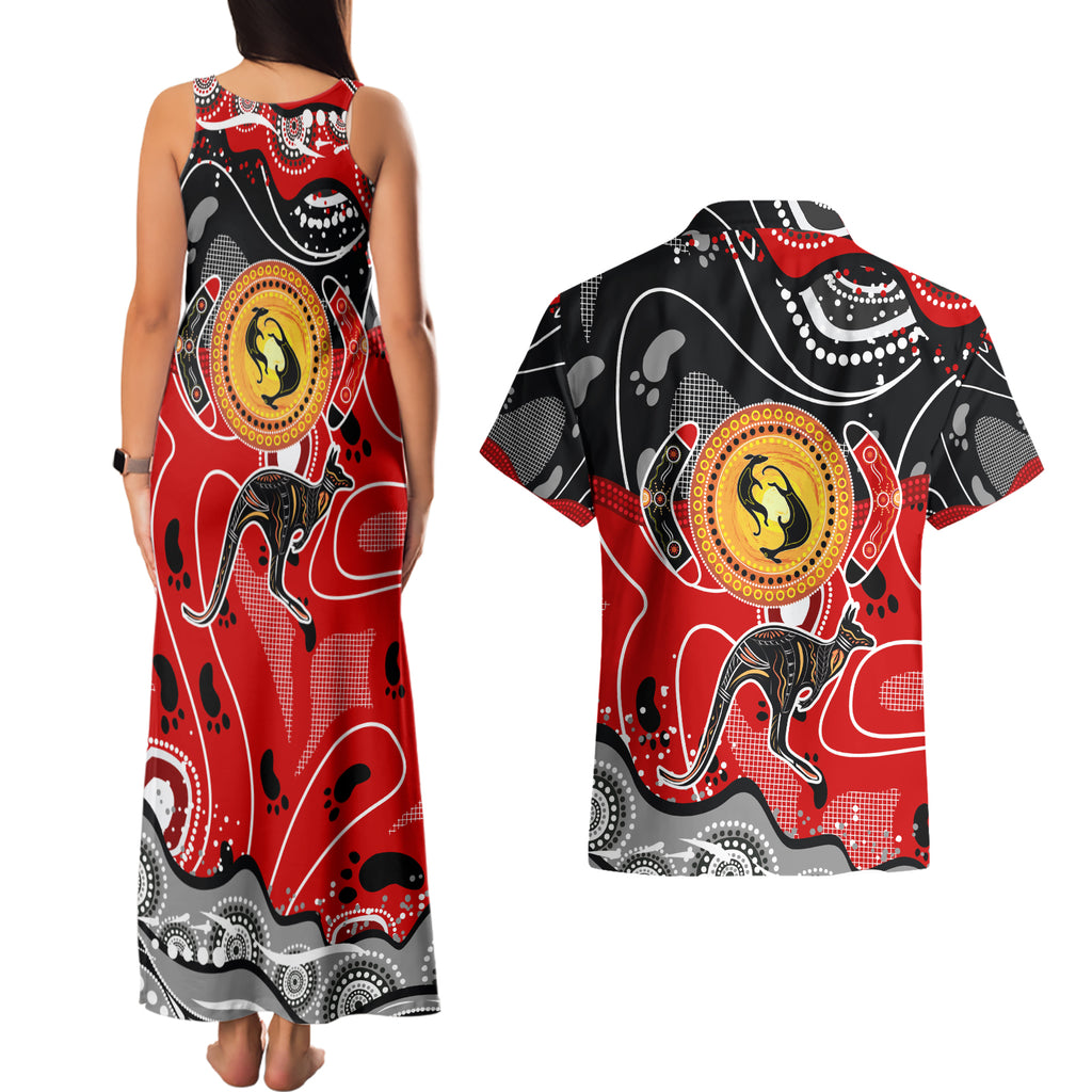 Aboriginal Flag Style Dot Art And Abstract Kangaroo Couples Matching Tank Maxi Dress and Hawaiian Shirt