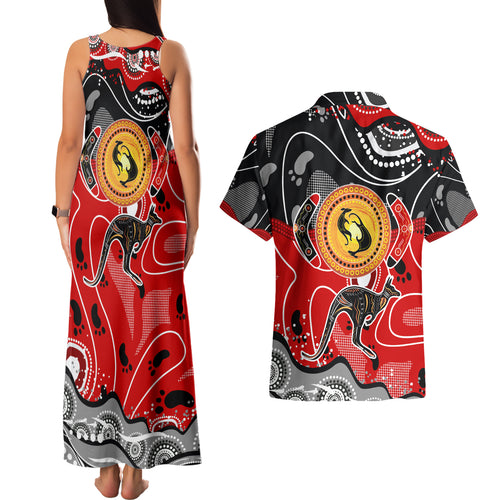 Aboriginal Flag Style Dot Art And Abstract Kangaroo Couples Matching Tank Maxi Dress and Hawaiian Shirt