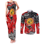 Aboriginal Flag Style Dot Art And Abstract Kangaroo Couples Matching Tank Maxi Dress and Long Sleeve Button Shirt