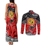 Aboriginal Flag Style Dot Art And Abstract Kangaroo Couples Matching Tank Maxi Dress and Long Sleeve Button Shirt
