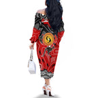 Aboriginal Flag Style Dot Art And Abstract Kangaroo Family Matching Off Shoulder Long Sleeve Dress and Hawaiian Shirt