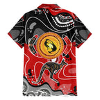 Aboriginal Flag Style Dot Art And Abstract Kangaroo Family Matching Off Shoulder Short Dress and Hawaiian Shirt